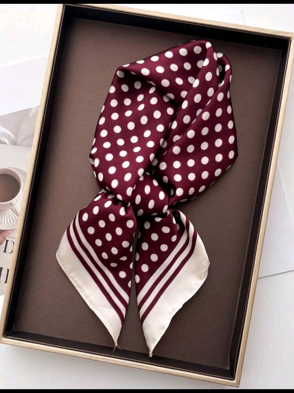 Polka Dot Silk Scarf - Burgundy & White 27.5"/27.5"
